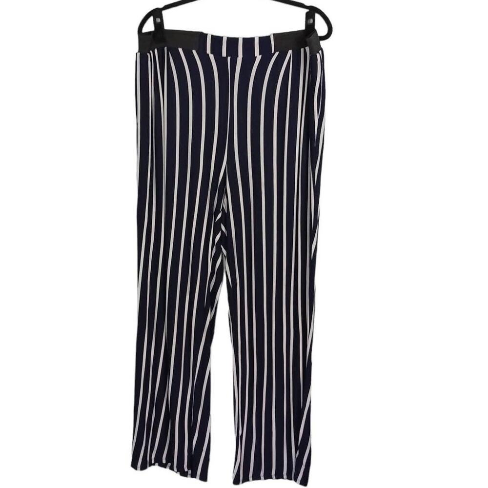 ASHLEY STEWART‎ Womens Plus 26/28 Navy Blue White Striped Dress Pants Wide Leg